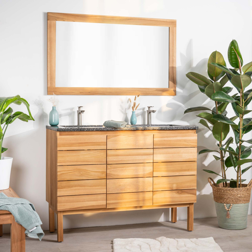 Meuble salle de bain en teck et terrazzo noir Ananta 120cm - Salle de bain - Wanda collection