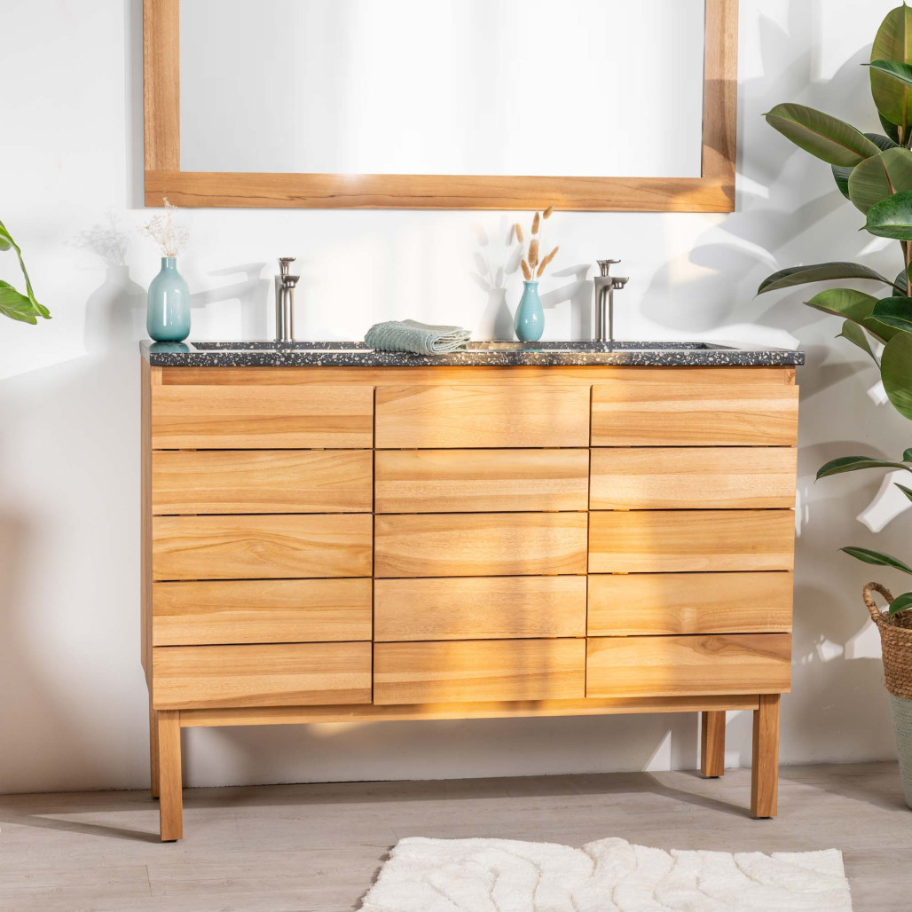 Meuble salle de bain en teck et terrazzo noir Ananta 120cm - Salle de bain - Wanda collection