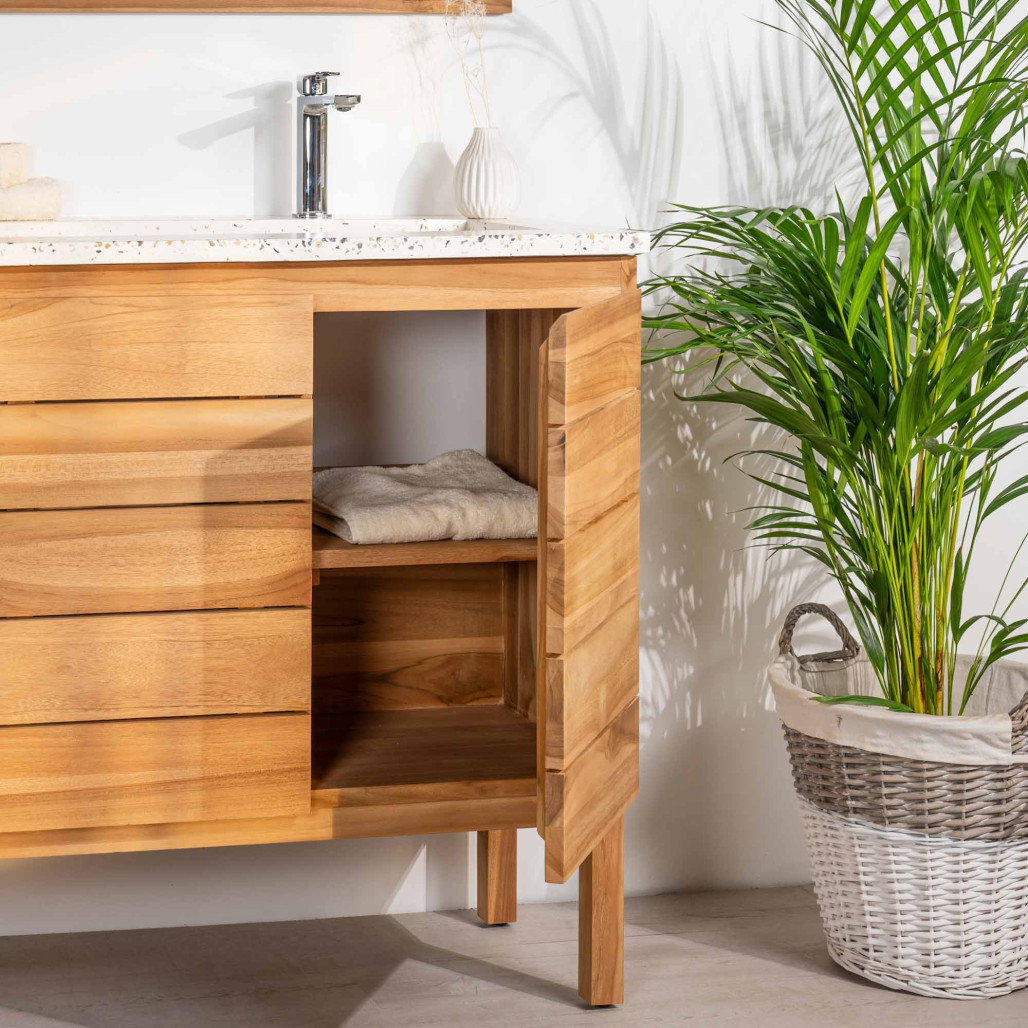 Meuble salle de bain en teck et terrazzo crème Ananta 120cm - Salle de bain - Wanda collection Meuble salle de bain en teck et terrazzo crème Ananta 120cm - Salle de bain - Wanda collection