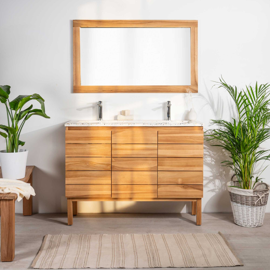 Meuble salle de bain en teck et terrazzo crème Ananta 120cm - Salle de bain - Wanda collection Meuble salle de bain en teck et terrazzo crème Ananta 120cm - Salle de bain - Wanda collection