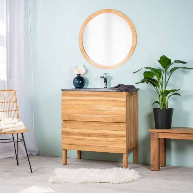 Meuble salle de bain en teck et terrazzo noir Toni 80cm - Wanda collection