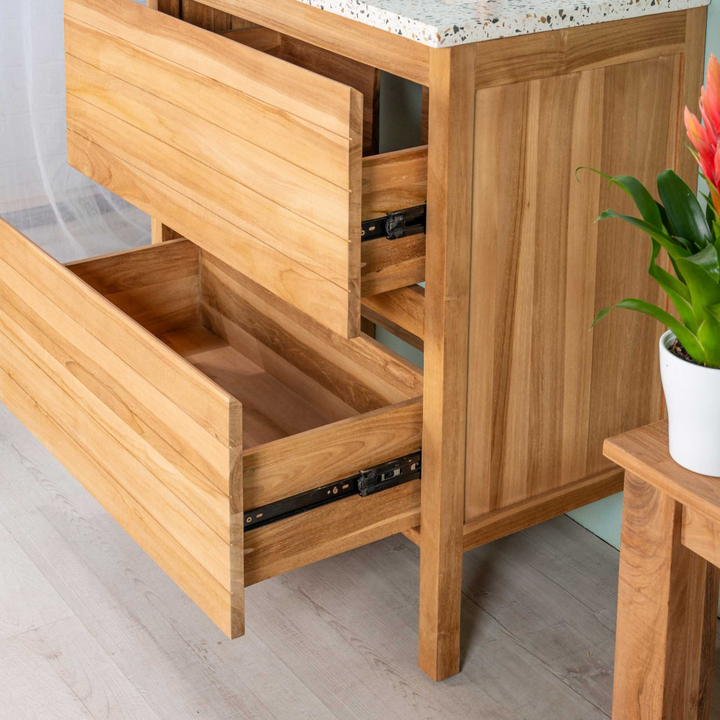 Meuble salle de bain en teck et terrazzo crème Toni 80cm - Wanda collection