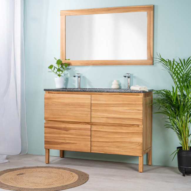 Meuble salle de bain en teck et terrazzo noir Toni 120cm - Salle de bain - Wanda collection