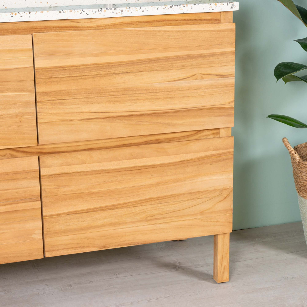 Meuble salle de bain en teck et terrazzo crème Toni 120cm - Salle de bain - Wanda collection Meuble salle de bain en teck et terrazzo crème Toni 120cm - Salle de bain - Wanda collection