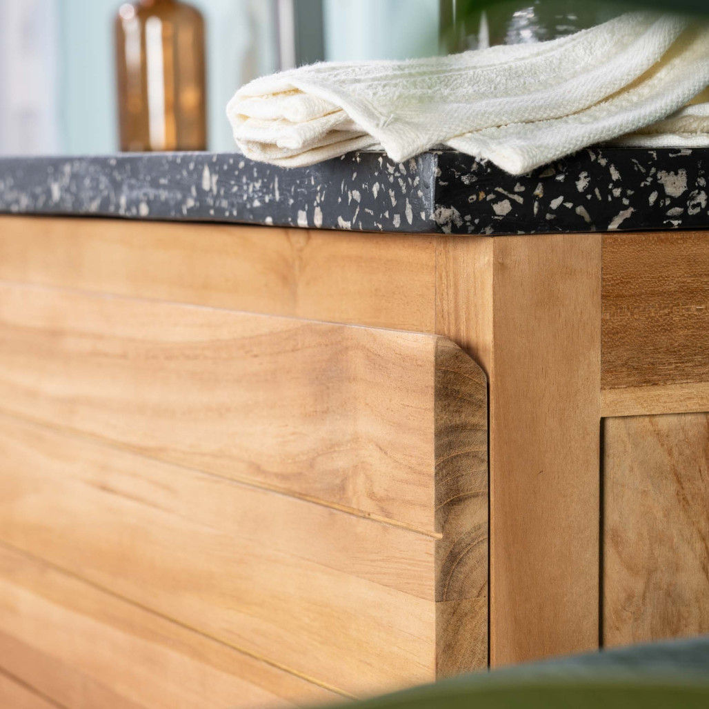 Meuble salle de bain en teck et terrazzo noir Toni 140cm - Wanda collection Meuble salle de bain en teck et terrazzo noir Toni 140cm - Wanda collection