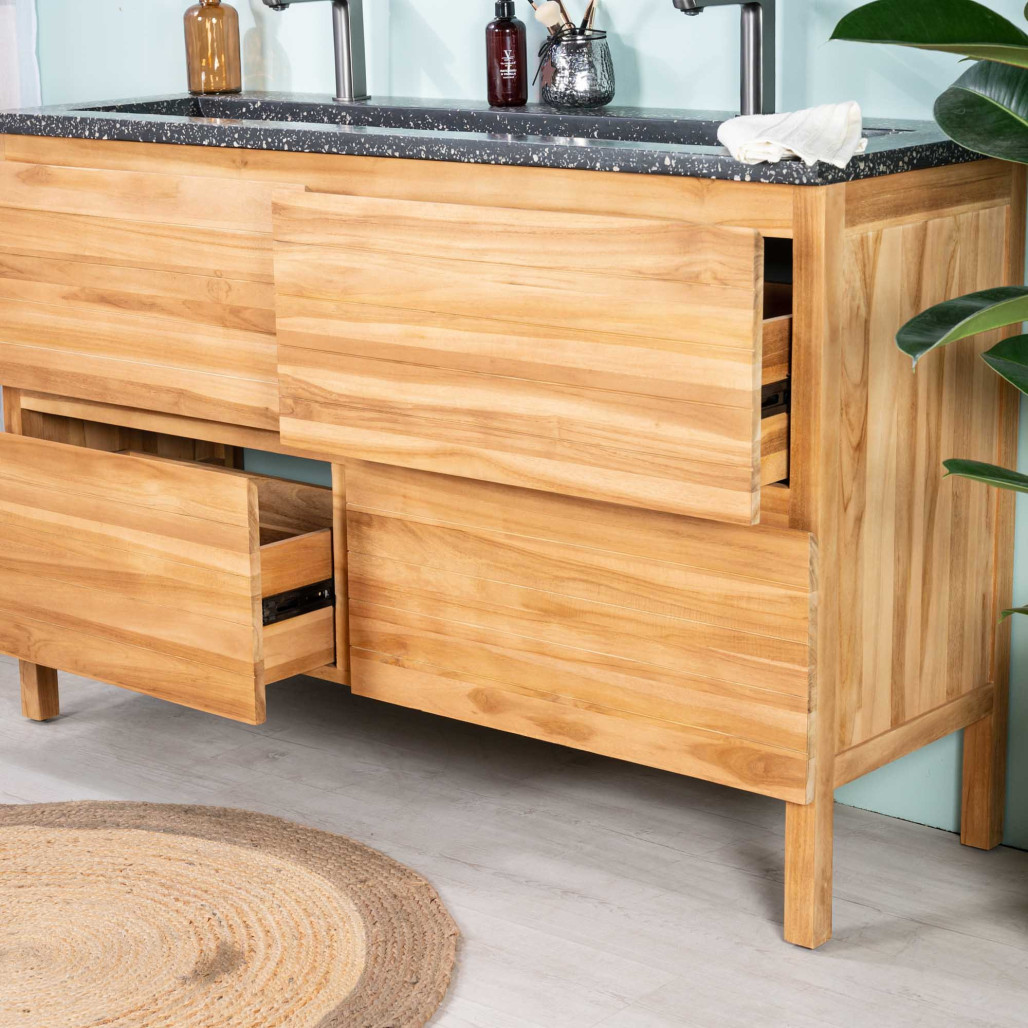 Meuble salle de bain en teck et terrazzo noir Toni 140cm - Wanda collection Meuble salle de bain en teck et terrazzo noir Toni 140cm - Wanda collection
