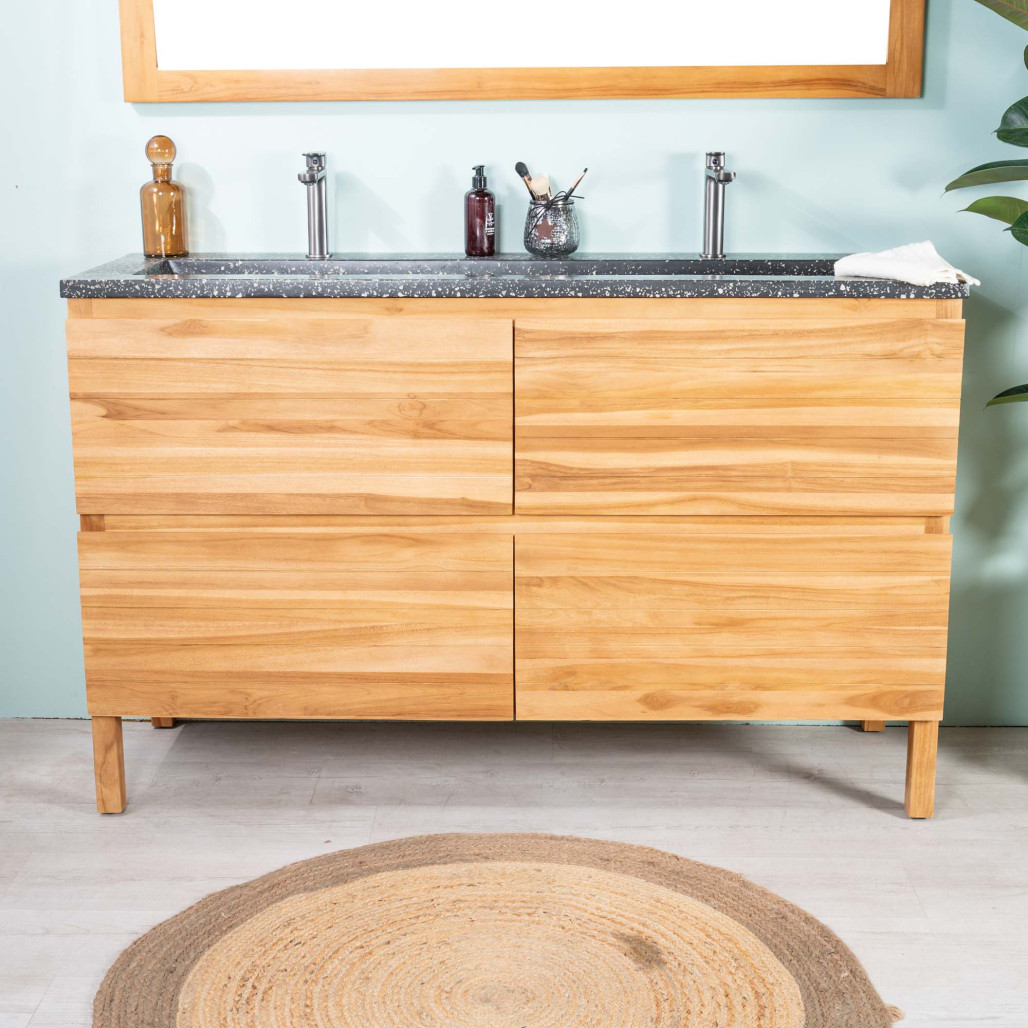 Meuble salle de bain en teck et terrazzo noir Toni 140cm - Wanda collection Meuble salle de bain en teck et terrazzo noir Toni 140cm - Wanda collection