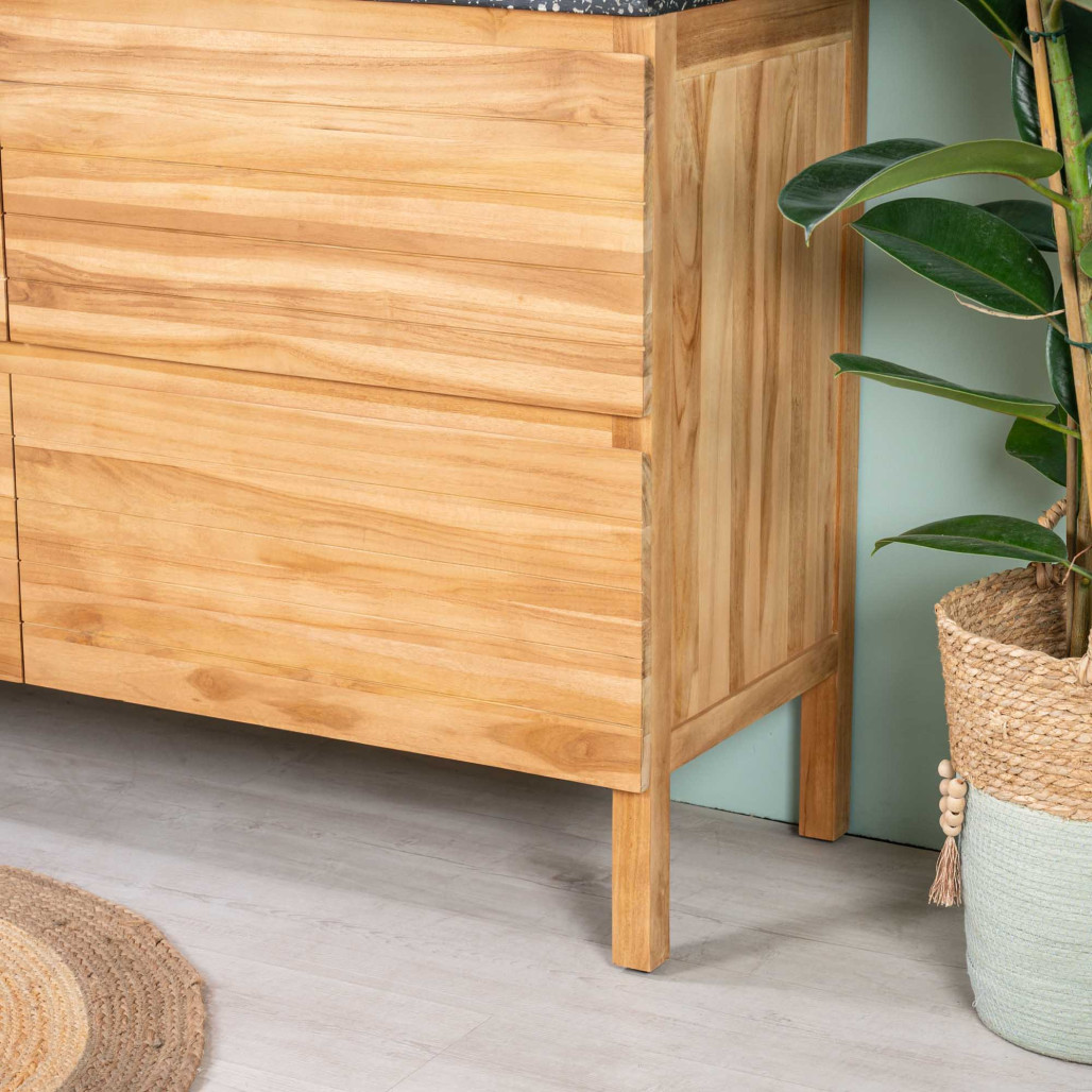 Meuble salle de bain en teck et terrazzo noir Toni 140cm - Wanda collection Meuble salle de bain en teck et terrazzo noir Toni 140cm - Wanda collection