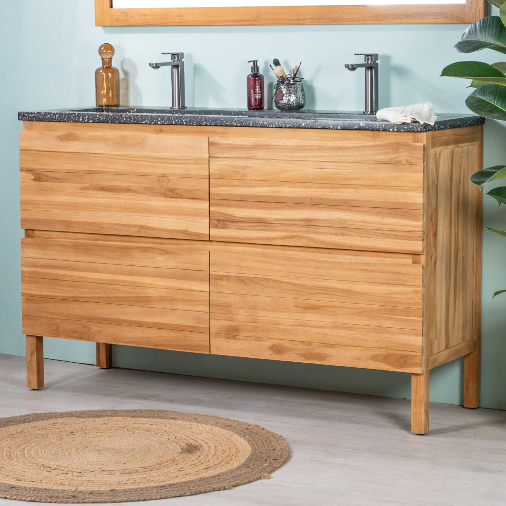Meuble salle de bain en teck et terrazzo noir Toni 140cm - Wanda collection Meuble salle de bain en teck et terrazzo noir Toni 140cm - Wanda collection