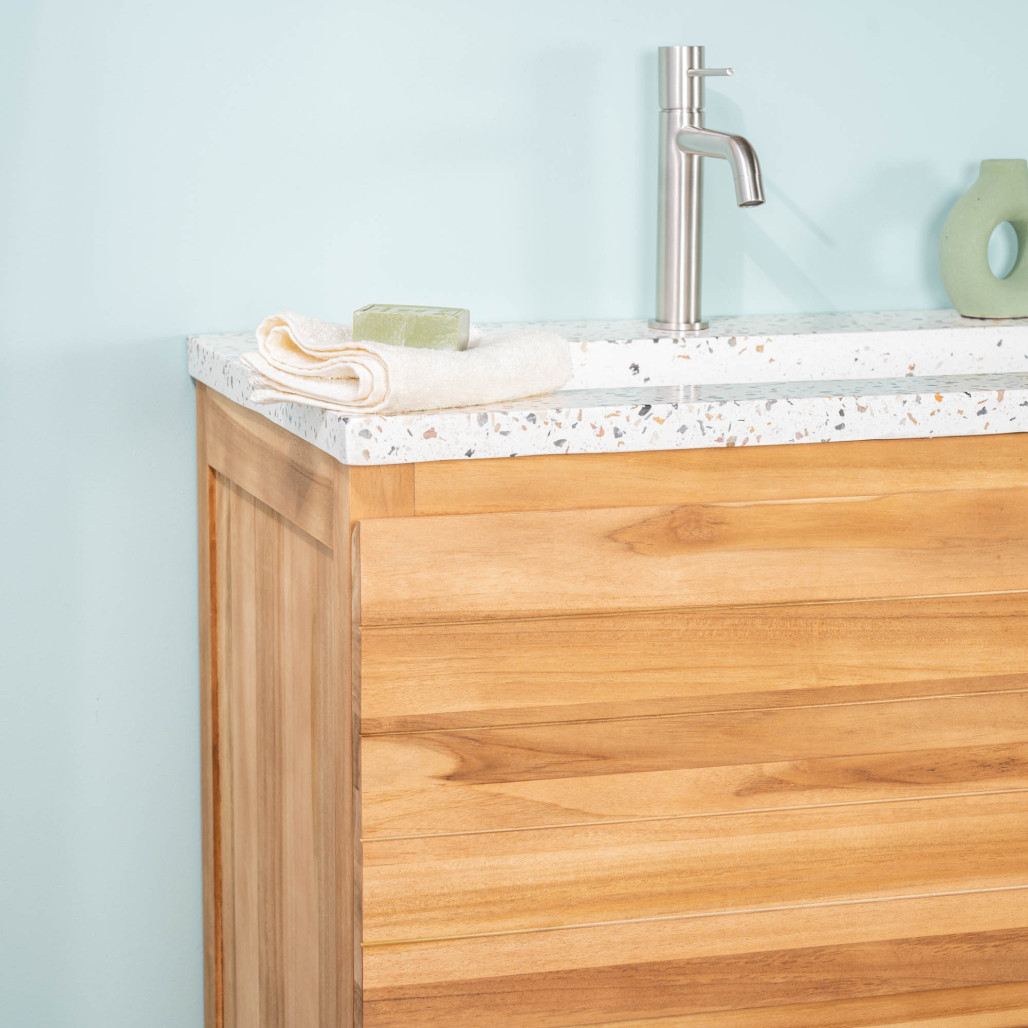 Meuble salle de bain en teck et terrazzo crème Toni 140cm - Wanda collection