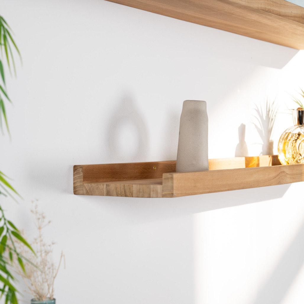 Tablette étagère Helvine salle de bain en teck massif 90cm Tablette étagère Helvine salle de bain en teck massif 90cm