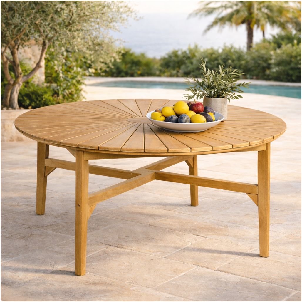 Table de jardin ronde en teck 150 cm Roxan