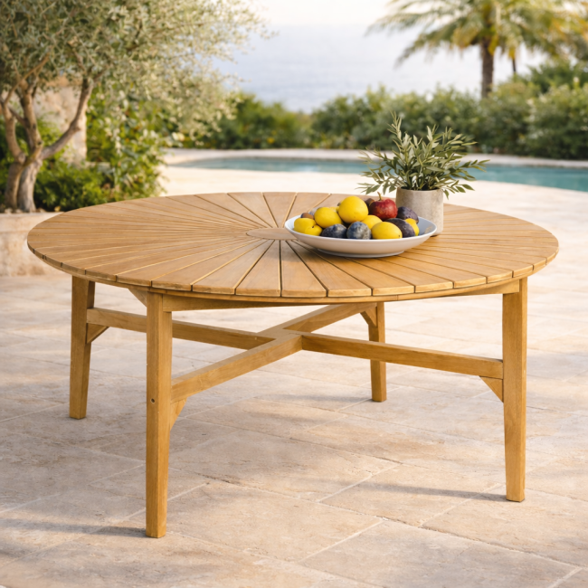 Table de jardin ronde en teck 150 cm Roxan