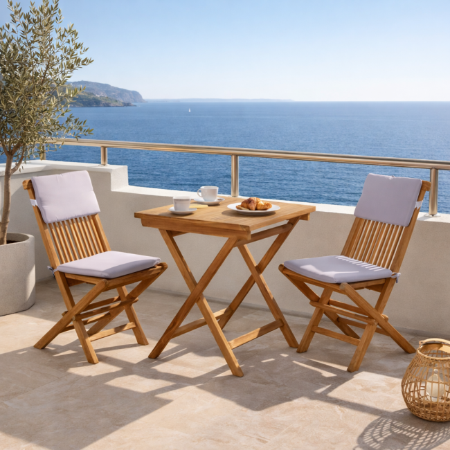 Ensemble table et 2 chaises de jardin en teck Harry