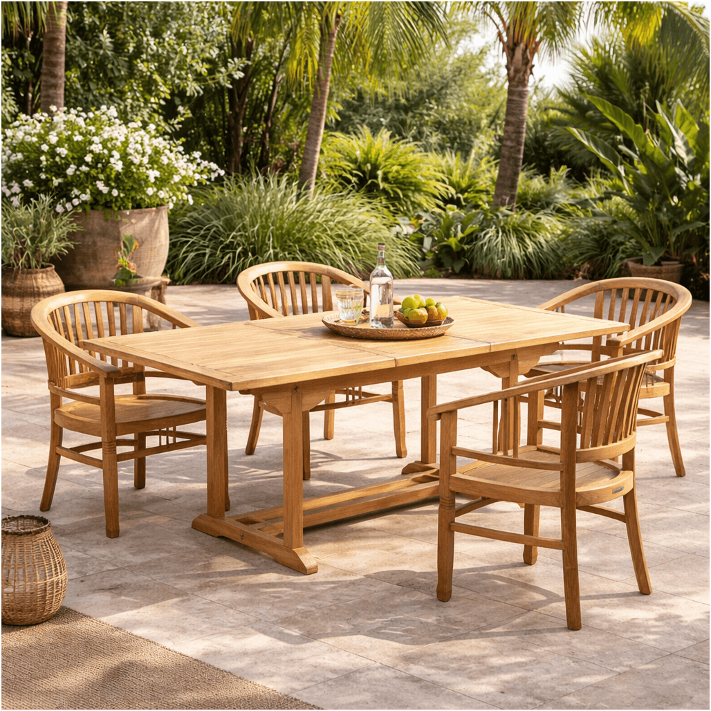 Ensemble table de jardin en teck Nina 160/210 et 4 fauteuils Romane - Wanda Collection Ensemble table de jardin en teck Nina 160/210 et 4 fauteuils Romane - Wanda Collection