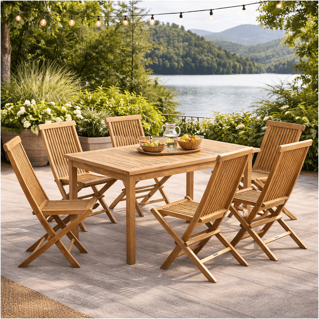 Ensemble table de jardin en teck Frida 150 cm et 6 chaises Audrey - Wanda Collection