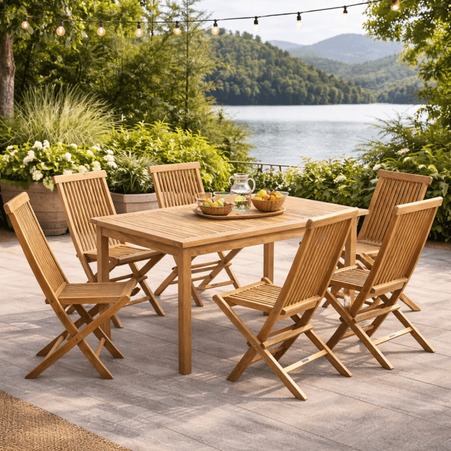 Ensemble table de jardin en teck Frida 150 cm et 6 chaises Audrey - Wanda Collection