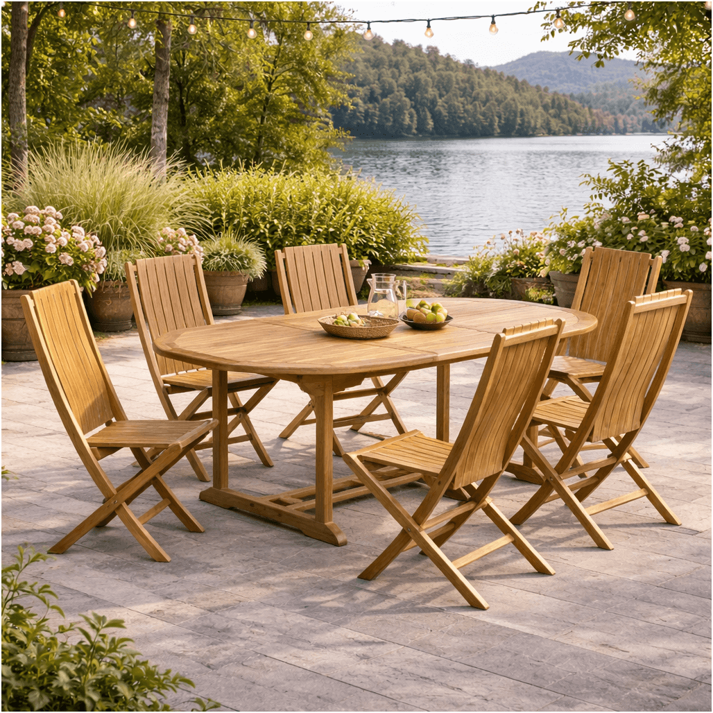 Ensemble table de jardin en teck Nina 160/210 et 6 chaises Helza - Wanda Collection Ensemble table de jardin en teck Nina 160/210 et 6 chaises Helza - Wanda Collection