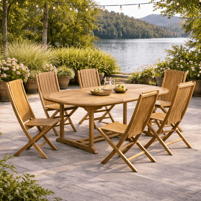 Ensemble table de jardin en teck Nina 160/210 et 6 chaises Helza - Wanda Collection