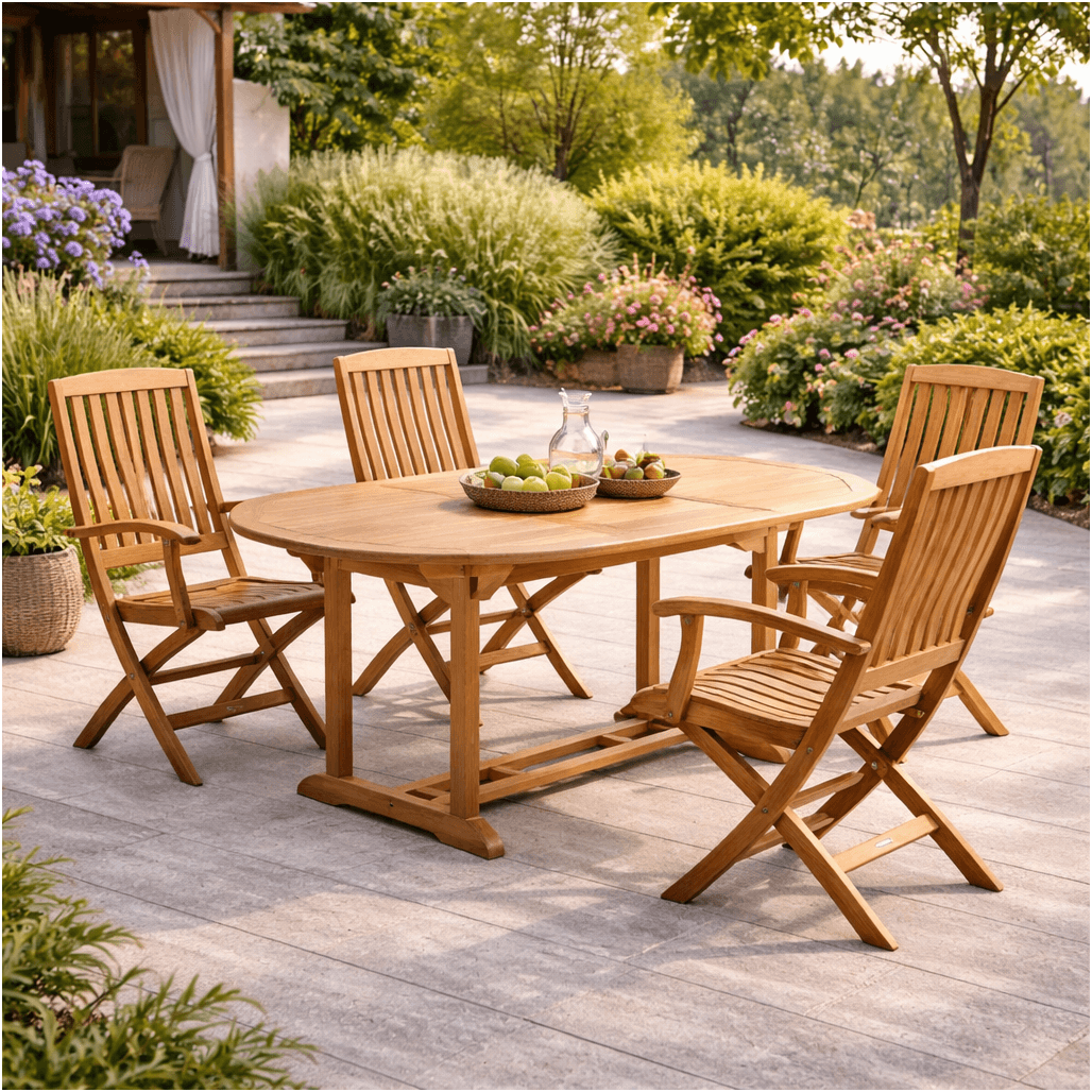 Ensemble table de jardin en teck ovale Nina 160/210 et 4 fauteuils Lisato - Wanda Collection Ensemble table de jardin en teck ovale Nina 160/210 et 4 fauteuils Lisato - Wanda Collection