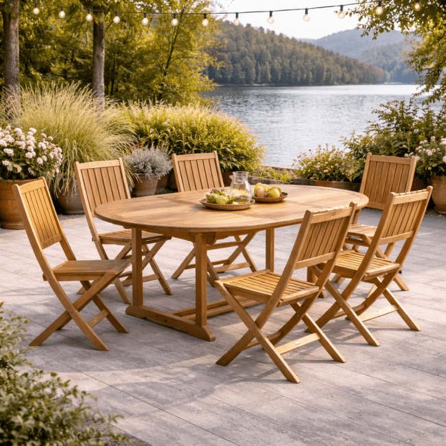 Ensemble table de jardin en teck ovale Nina 160/210 et 6 chaises Tosca - Wanda Collection