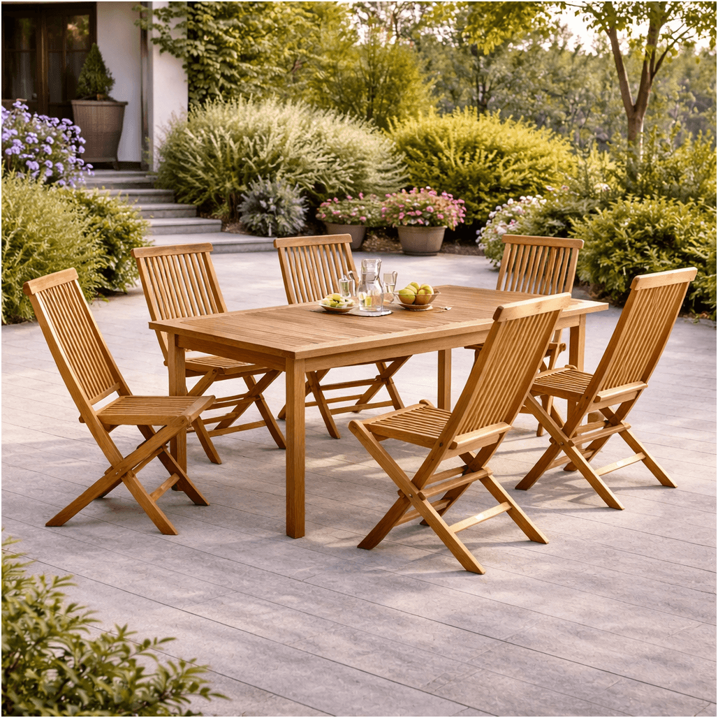 Ensemble table de jardin en teck Frida 200 et 6 chaises Audrey - Wanda Collection