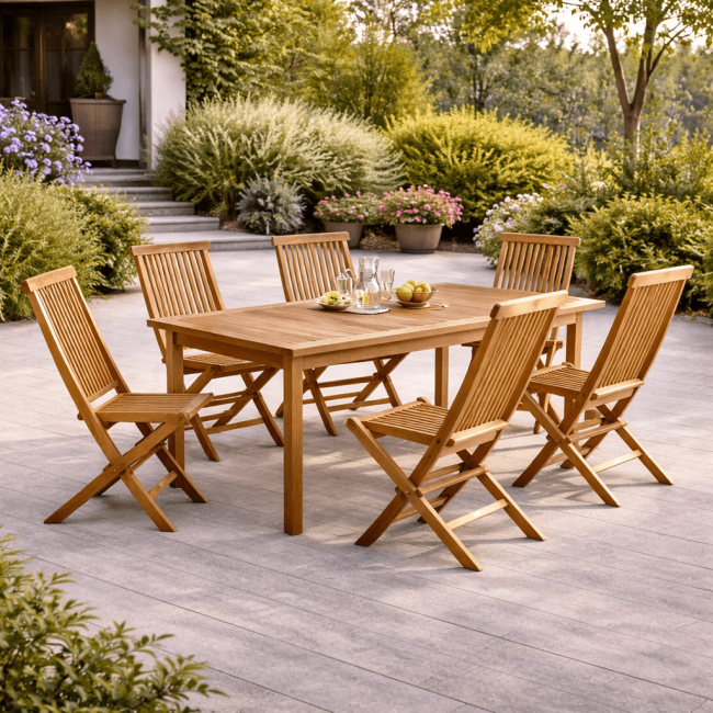 Ensemble table de jardin en teck Frida 200 et 6 chaises Audrey - Wanda Collection