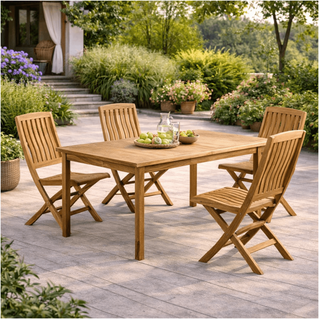 Ensemble table de jardin en teck Frida 200 cm et 4 chaises Lisato - Wanda Collection