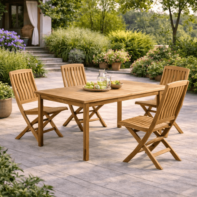 Ensemble table de jardin en teck Frida 200 cm et 4 chaises Lisato - Wanda Collection