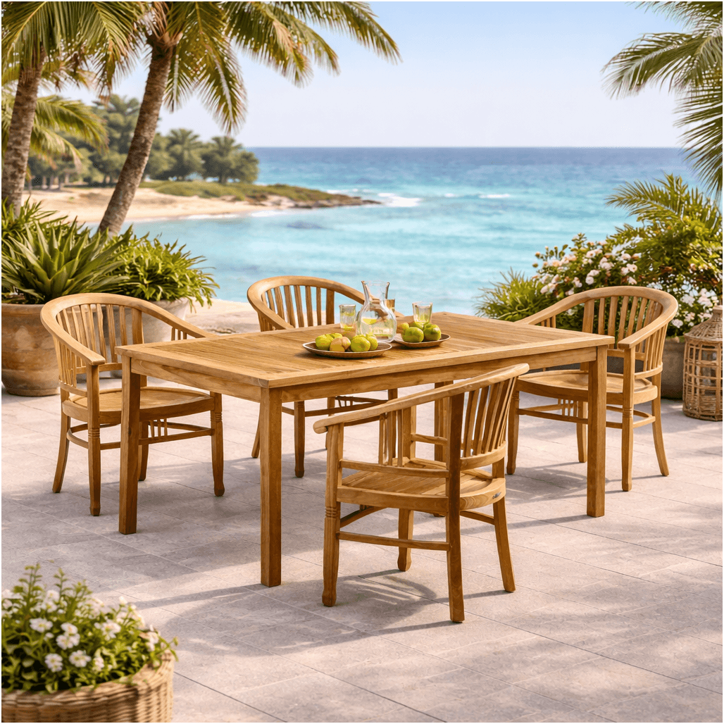 Ensemble table de jardin en teck Frida 150 et 4 fauteuils Romane - Wanda Collection