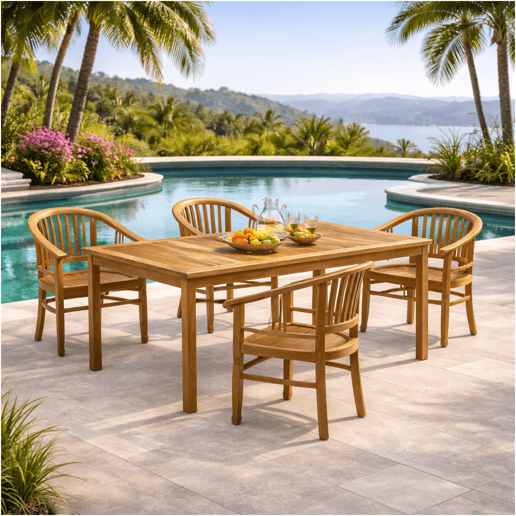 Ensemble table de jardin en teck Frida 200 et 4 fauteuils Romane - Wanda Collection Ensemble table de jardin en teck Frida 200 et 4 fauteuils Romane - Wanda Collection