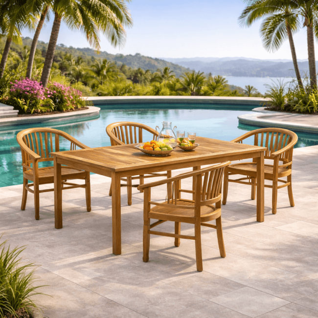 Ensemble table de jardin en teck Frida 200 et 4 fauteuils Romane - Wanda Collection
