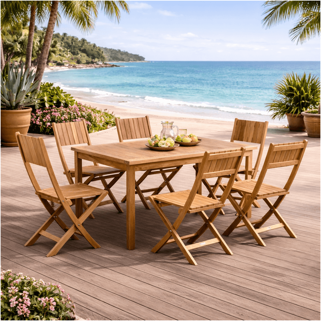 Ensemble table de jardin en teck Frida 150 et 6 chaises Tosca - Wanda Collection