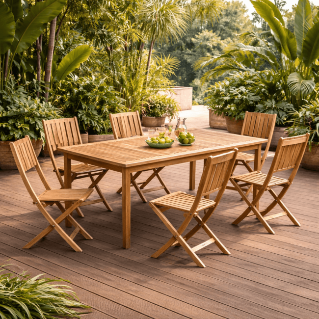 Ensemble table de jardin en teck Frida 200 et 6 chaises Tosca - Wanda Collection