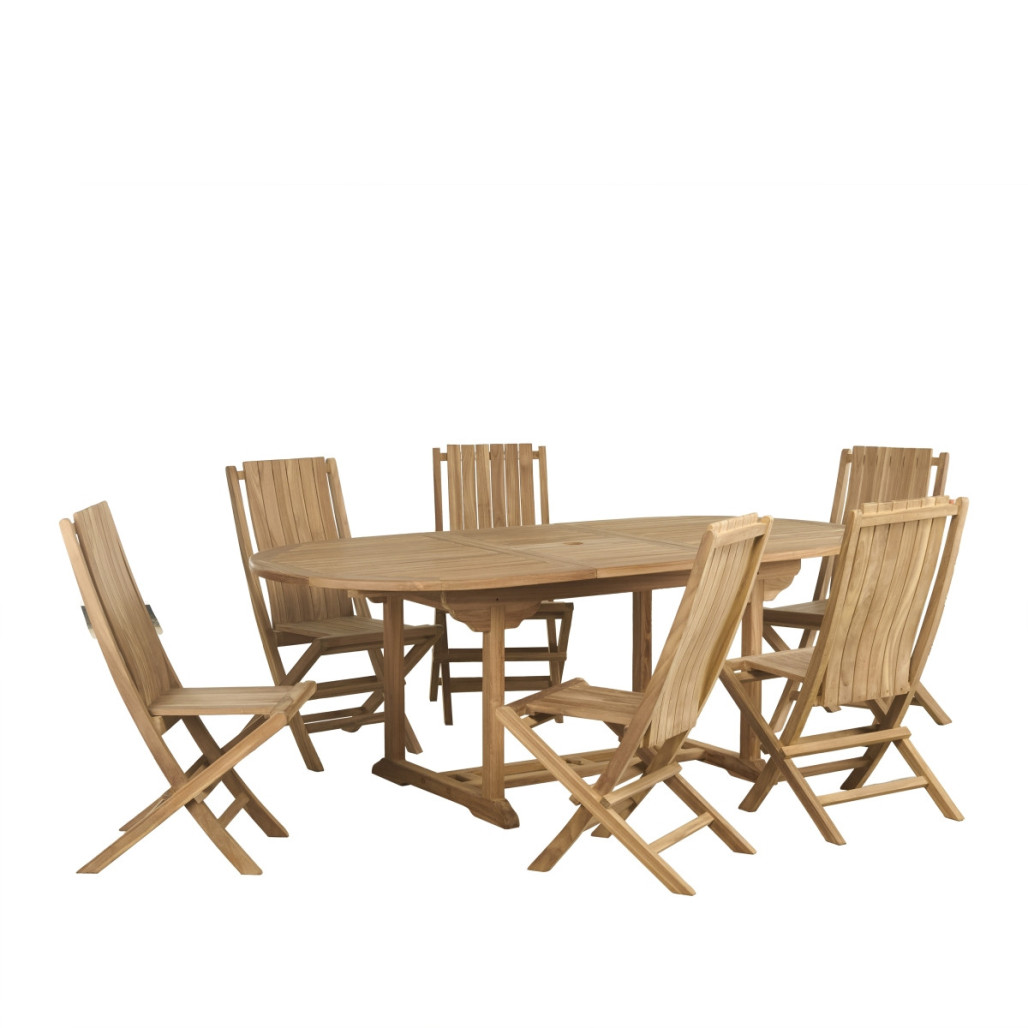 Ensemble table de jardin en teck Nina 160/210 et 6 chaises Helza - Wanda Collection Ensemble table de jardin en teck Nina 160/210 et 6 chaises Helza - Wanda Collection