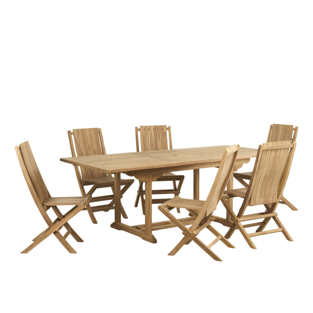 Ensemble table de jardin en teck Nina 160/210 et 6 chaises Helza - Wanda Collection