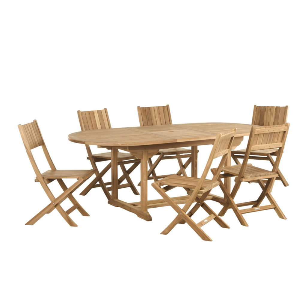 Ensemble table de jardin en teck ovale Nina 160/210 et 6 chaises Tosca - Wanda Collection