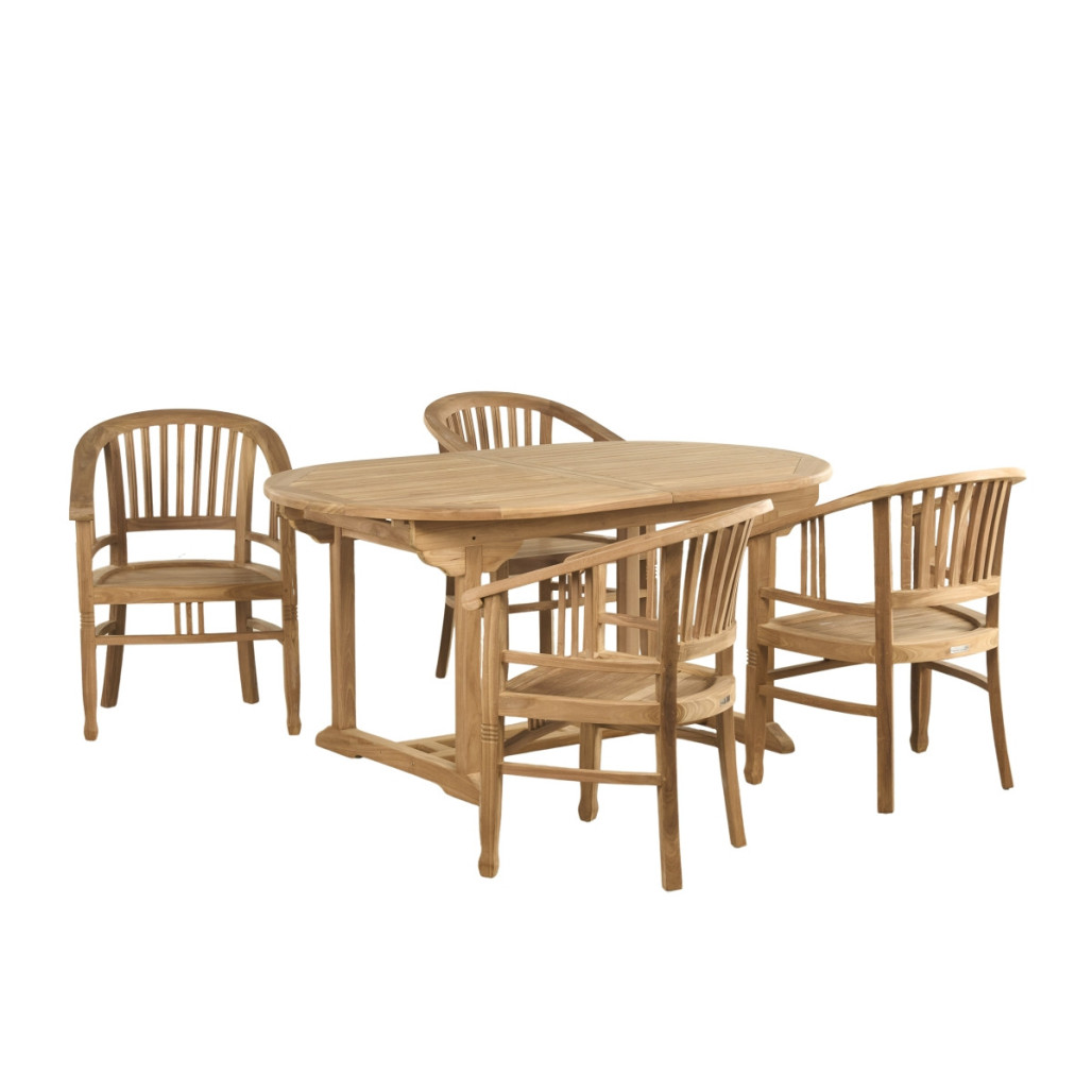 Ensemble table de jardin en teck ovale Nina 160/210 et 4 fauteuils Romane - Wanda Collection