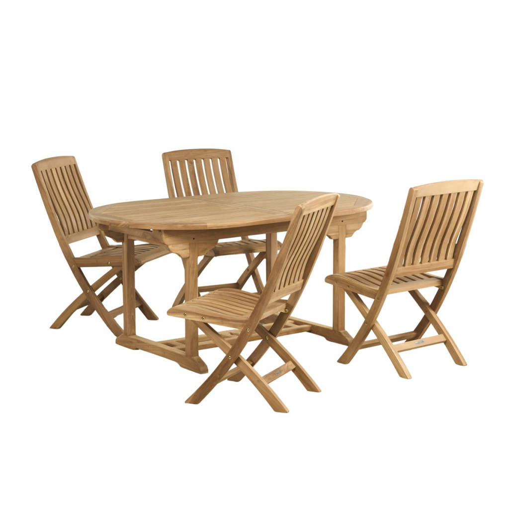 Ensemble table de jardin en teck ovale Nina 160/210 et 4 chaises Lisato - Wanda Collection