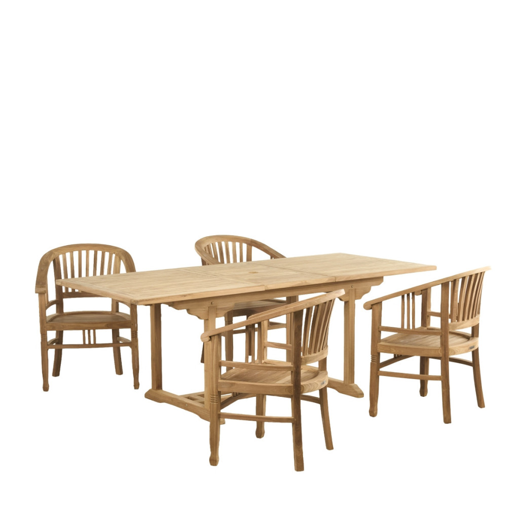Ensemble table de jardin en teck Nina 160/210 et 4 fauteuils Romane - Wanda Collection Ensemble table de jardin en teck Nina 160/210 et 4 fauteuils Romane - Wanda Collection