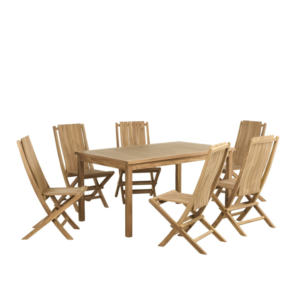 Ensemble table de jardin en teck Frida 150 et 6 chaises Helza - Wanda Collection