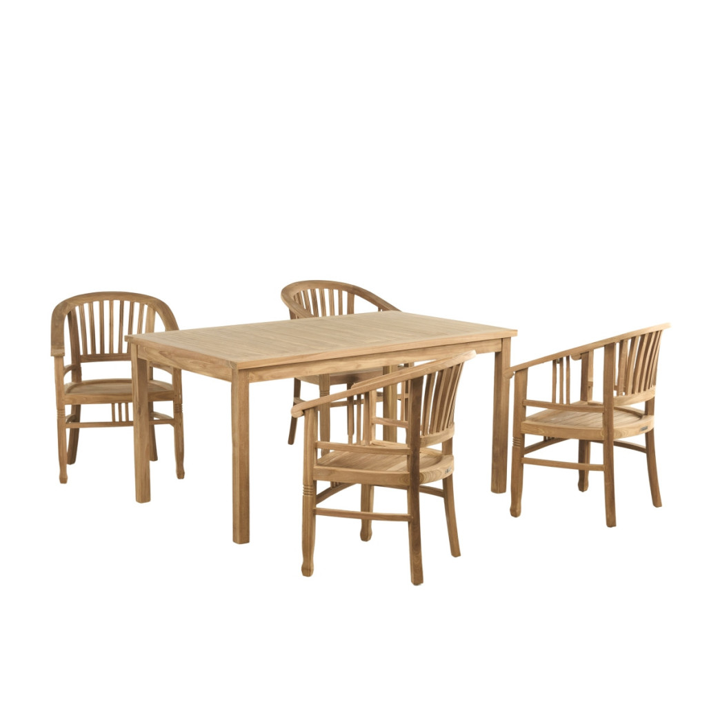 Ensemble table de jardin en teck Frida 150 et 4 fauteuils Romane - Wanda Collection
