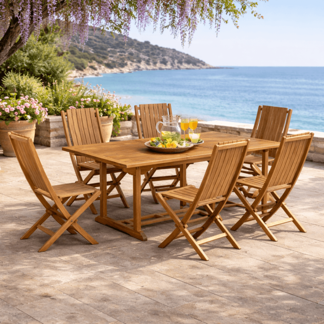 Ensemble table de jardin en teck Nina 160/210 et 6 chaises Helza - Wanda Collection