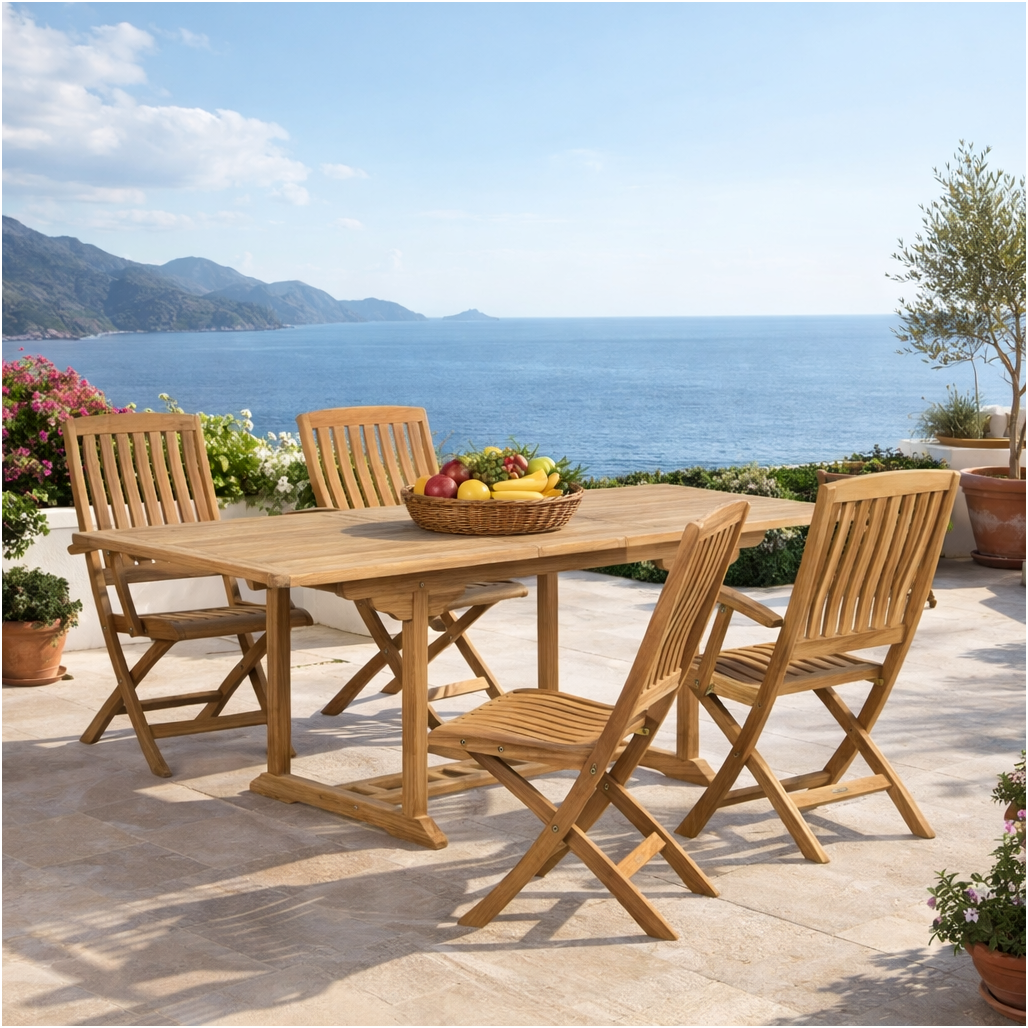 Ensemble table de jardin en teck Nina 160/210 et 4 chaises Lisato - Wanda Collection Ensemble table de jardin en teck Nina 160/210 et 4 chaises Lisato - Wanda Collection