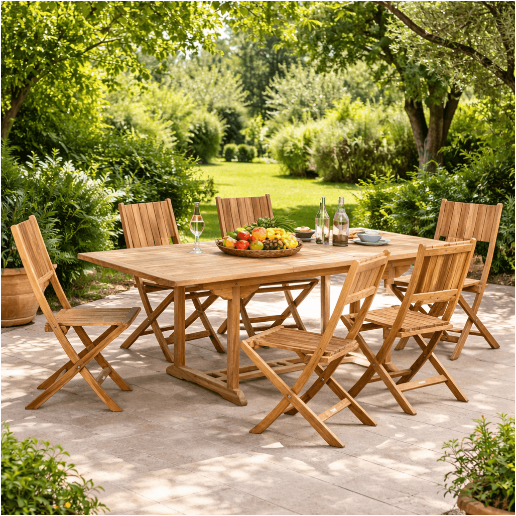Ensemble table de jardin en teck Nina 160/210 et 6 chaises Tosca - Wanda Collection Ensemble table de jardin en teck Nina 160/210 et 6 chaises Tosca - Wanda Collection