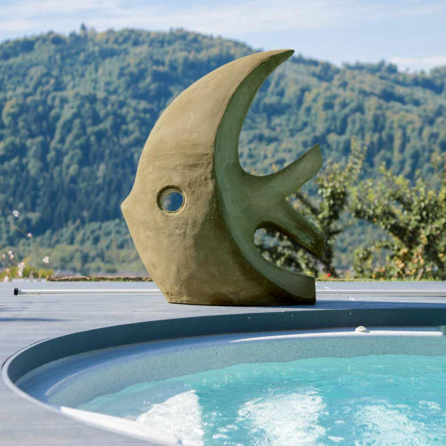 Grande sculpture design poisson 100 cm gris