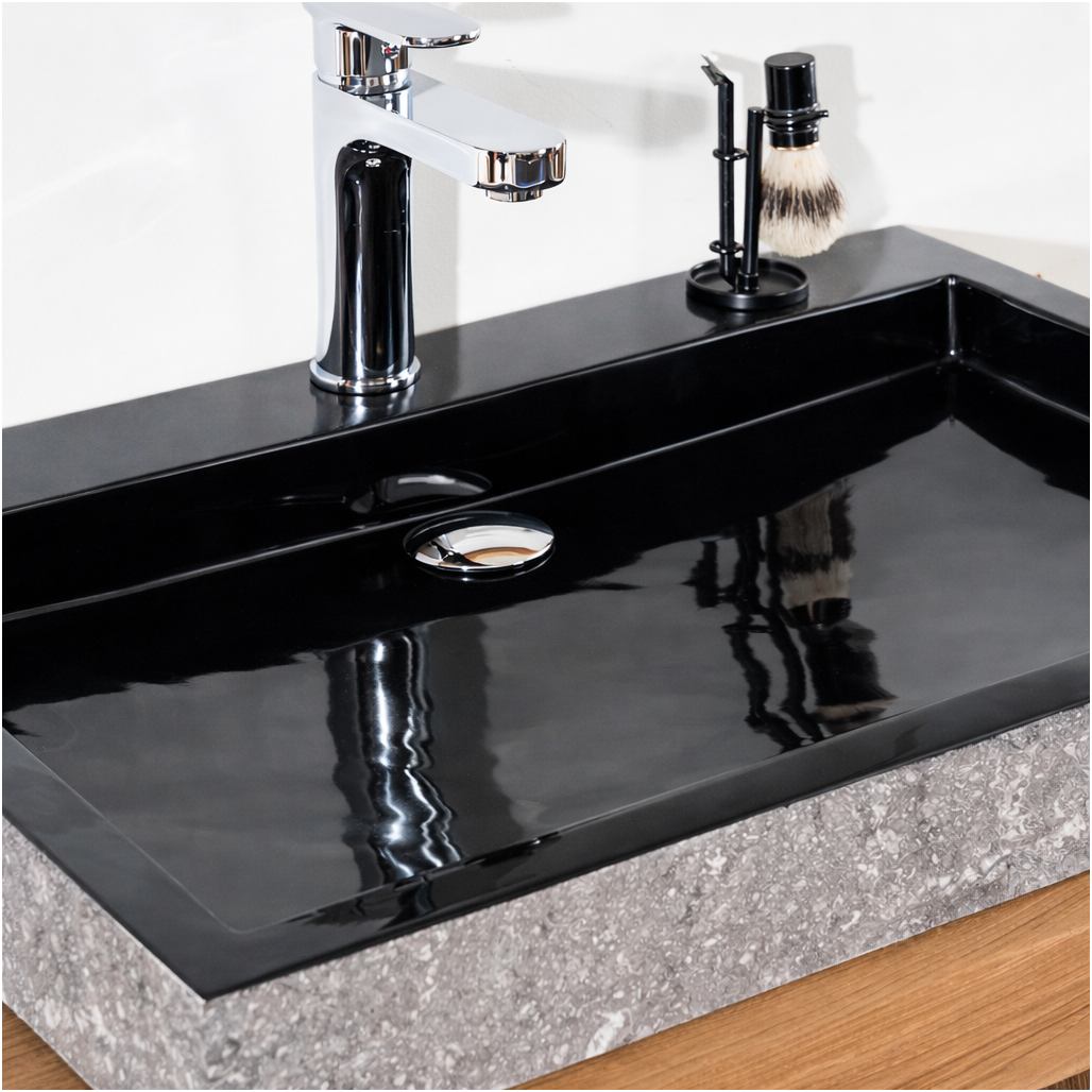 Grande vasque 70cm à poser rectangle en pierre marbre Cosy noir