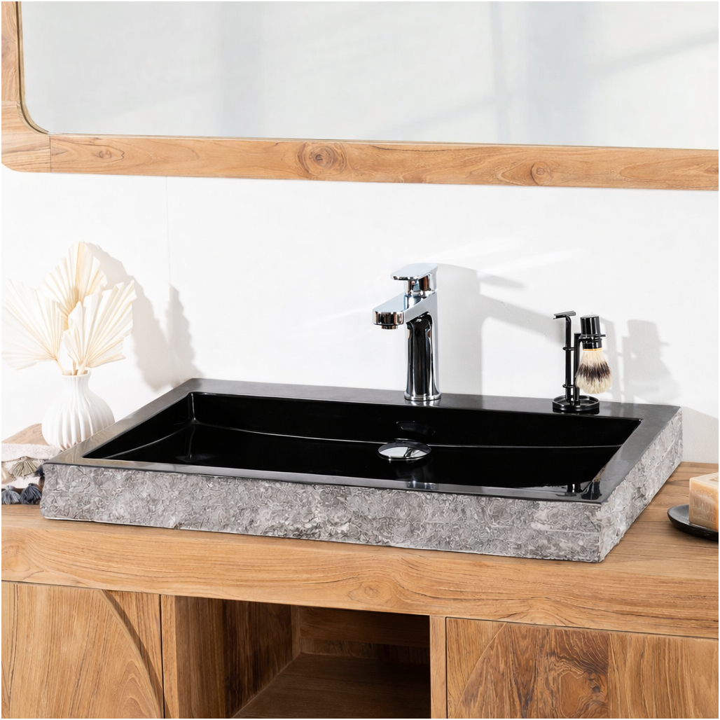 Grande vasque 70cm à poser rectangle en pierre marbre Cosy noir