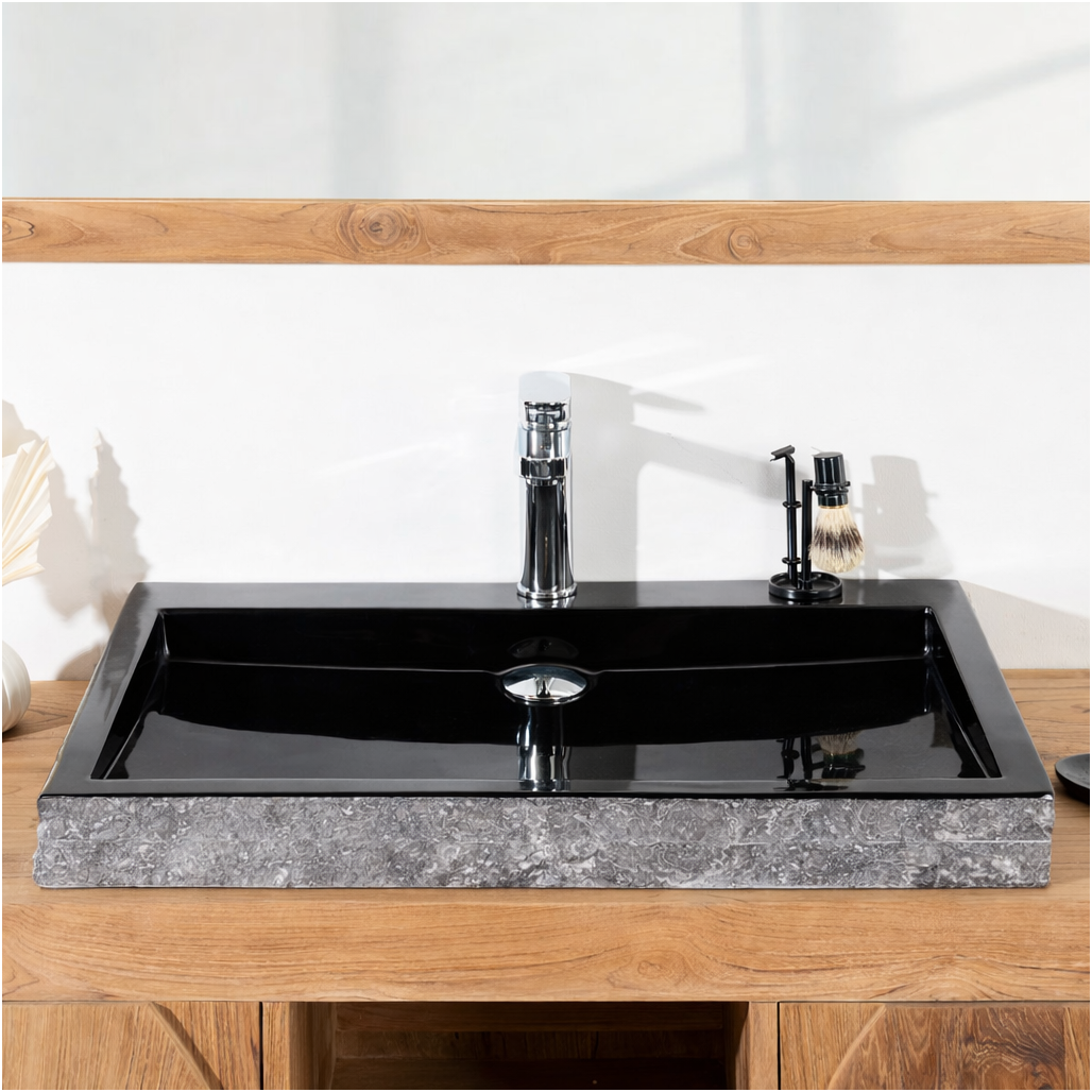 Grande vasque 70cm à poser rectangle en pierre marbre Cosy noir