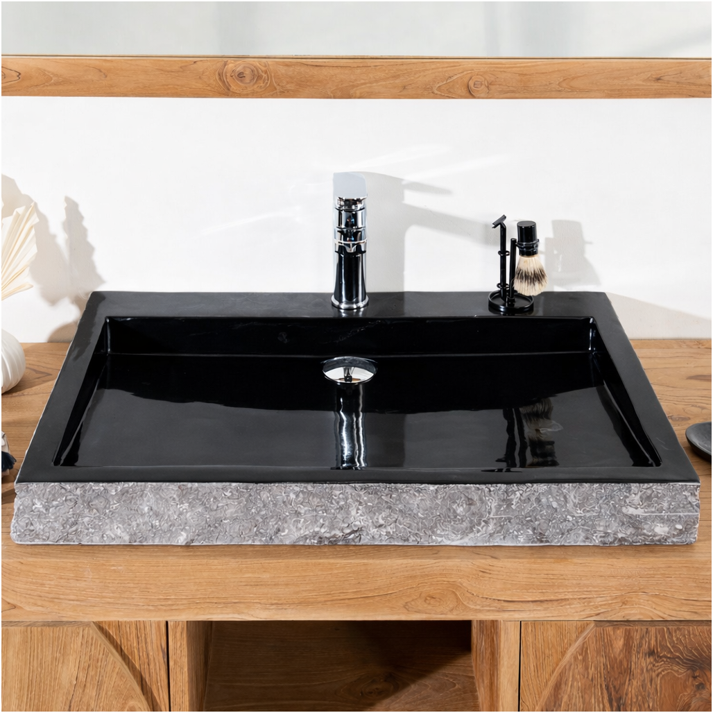 Grande vasque 70cm à poser rectangle en pierre marbre Cosy noir